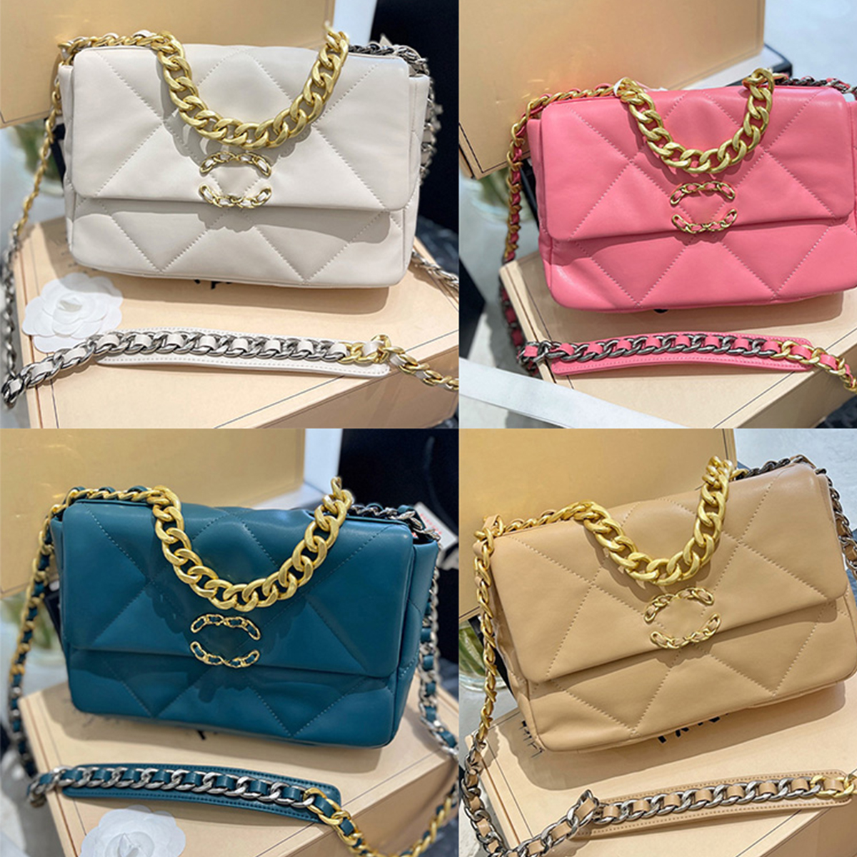 

Shoulder Bags Top Lambskin Channel 19 Designer Flap Bag With Box 26CM Women Fashion Luxury Shoulder Crossbody Tote Handbag Ladies Gold Silver Chain Purse Wallet pink, Grey