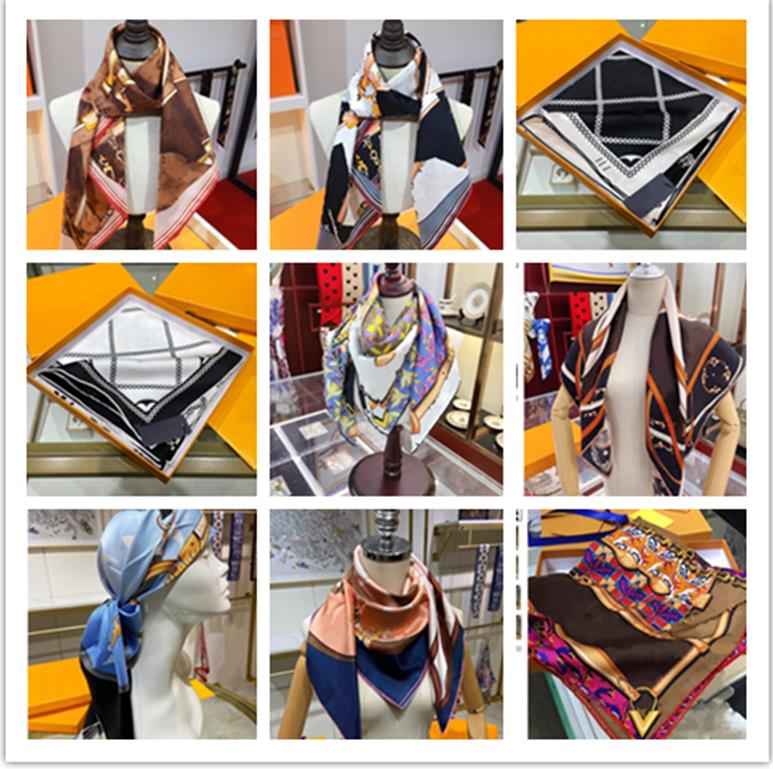 

Real silk square scarf top designer twill pure Satin Scarves hand-rolled turban Flower floral printed Headband Neck rings accessories 90x90cm