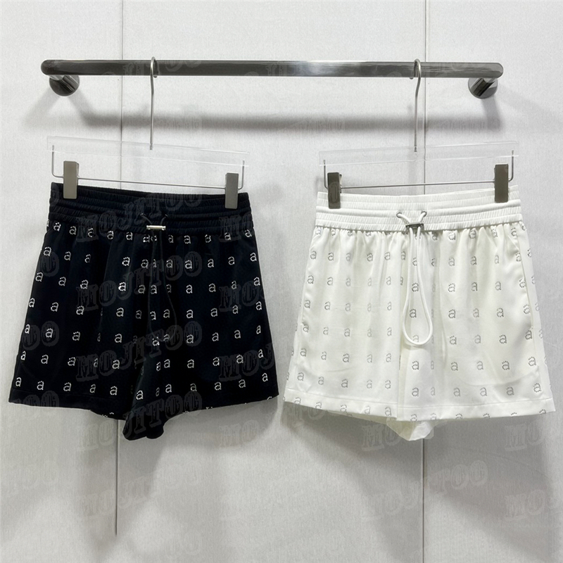 

Women Designer Shorts Pants Letter Rhinestone Sports Pant Elastic Waist Casual Short Pant, White