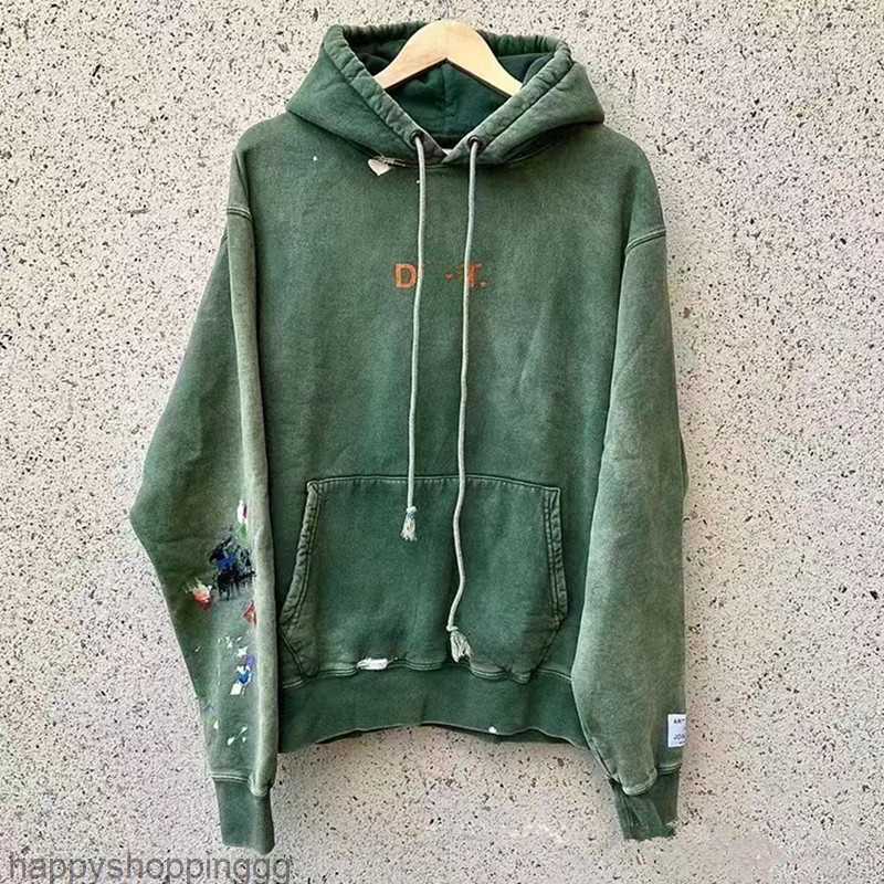 

Men's Hoodies Sweatshirts galleryes Depts Hand-painted Graffiti Speckled Letters Printed Hoodie High Street Wash Worn, Dark green