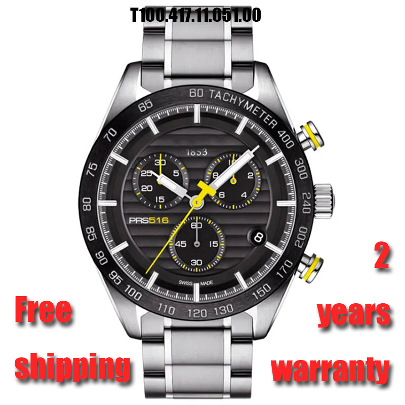 

New T100 Watch Original Swiss ETA Quartz Movement prs516 Sapphire Glass mens watch Chronograph T100.417.11.051.00 Black Dial Watch Sports Stainless Steel Watch Gift