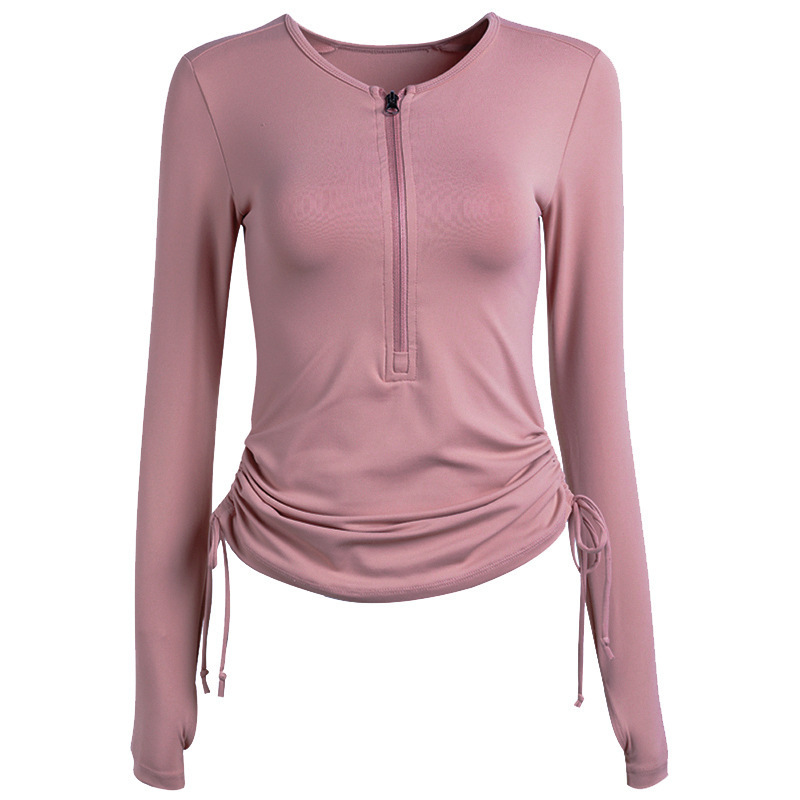 

the New Ms  Accept Waist Tight Yoga T-shirt Sexy Stretch Run Long Elastic Sleeve Blazer Self-cultivation Black Female Half Zipper for the Gym Coat Comfortable, Orange