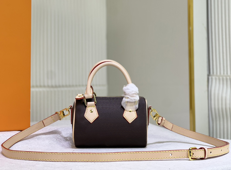 

Designer womens shoulder bag luxury Nano Speedy handbags brown flower letter leather mini tote embossed crossbody bags ladies fashion makeup purses clutch #085e, 81085#embossed monogrames