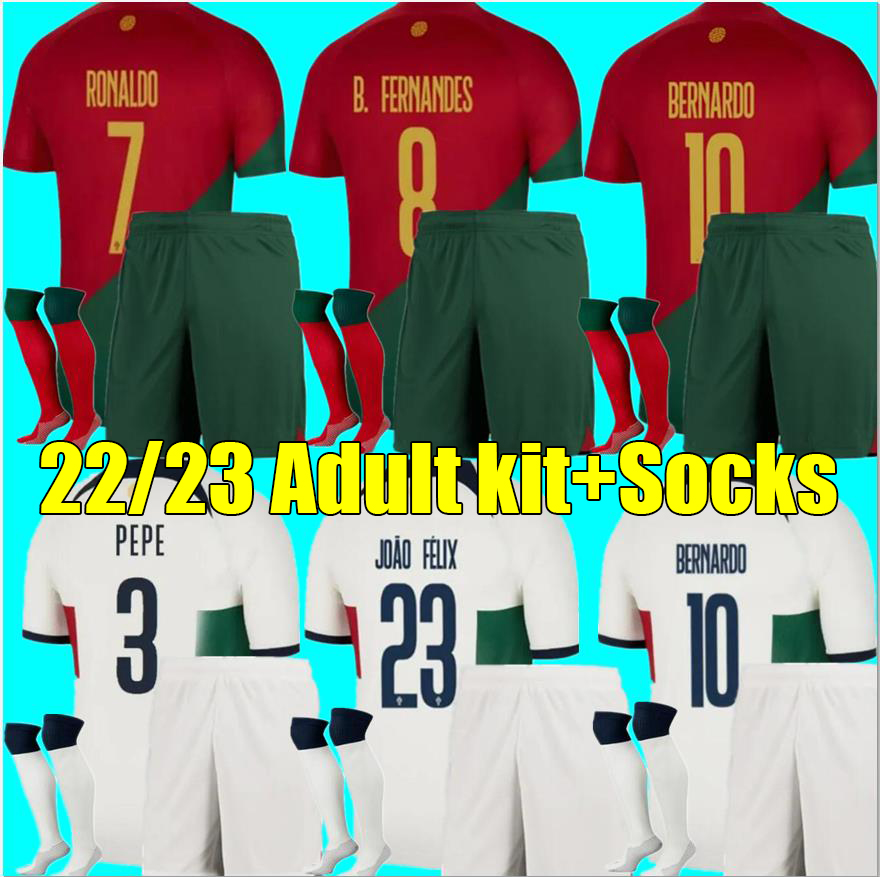 

2022 Soccer Jerseys 23 JOAO FELIX RUBEN DIAS football shirt BERNARDO B. FERNANDES RONALDOS ANDRE SILVA camisa de futebol JOAO CANCELO men kits PortuGal, Adult away patch+socks