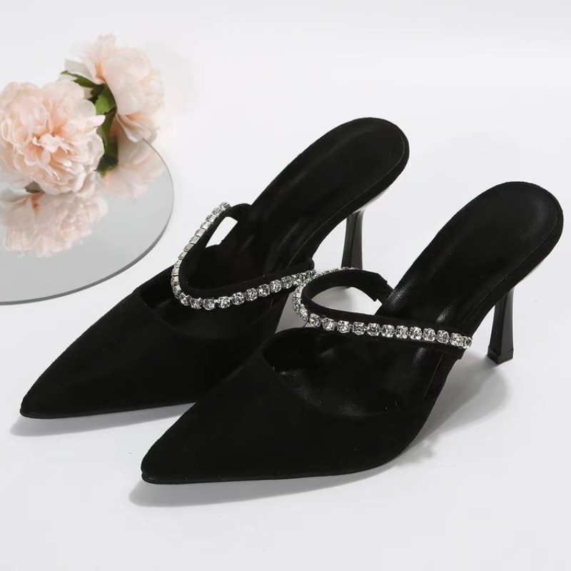 

Sandals Black high-heeled shoes women's spring women's shoes stiletto pointed toe pumps satin glitter mules pumps 230419