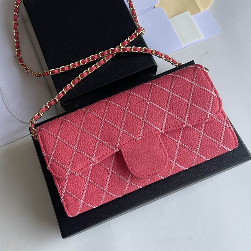 

French Women Cowhide Quilted Classic Flap Shoulder Bag Diamond Lattice Long Designer Wallet Retro Versatile Crossbody Luxury Handbag Card Holder Multi Pochettes, Box