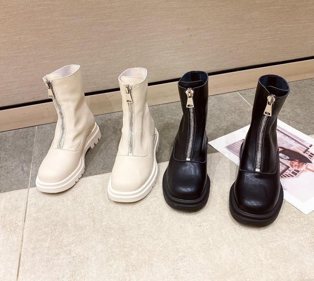 

Boots In Autumn Round Head Thick Bottom Women039s And Winter 841666666666667 Front Zipper Short Boots Super5379839, Beige