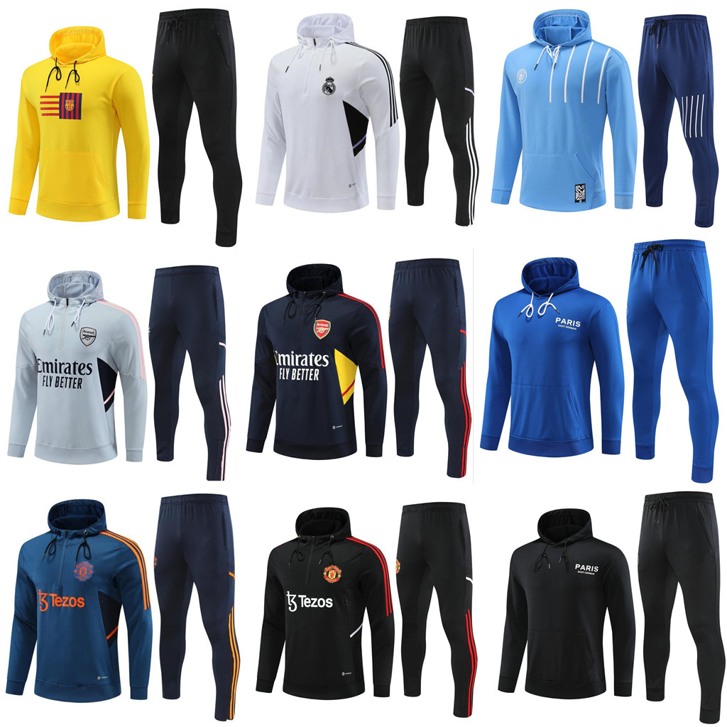 

kids hooded Soccer Tracksuits Sets Real madrids TRACKSUIT set 22 23 24 PSGs men and kids football kit BarcelonaS chandal futbol survetement madrides TRAINING