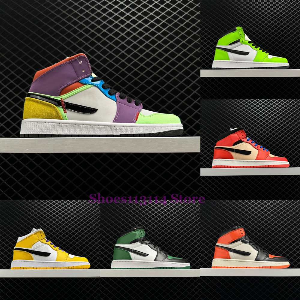 

1 1s High Basketball Shoes Jordens Designer Sneakers Men Women UNC Triple White Chicago Union Red Black Toe Alternate Bred Light Smoke Grey South Beach Trainers, 33