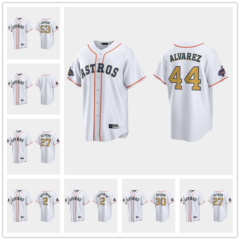 

Jersey custom men youth Houston''Astros''jose altuve Kyle Tucker alex bregman cristian javier yordan alvarez 2023 Gold Collection Replica White
