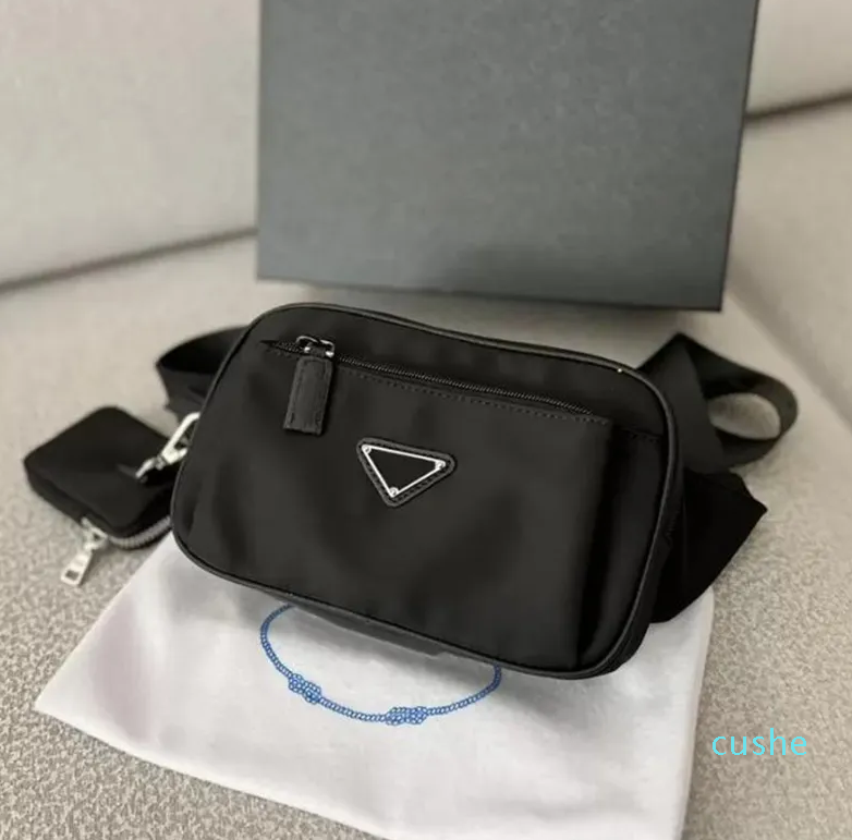 

Designer-Black Chest Bag Designer Fanny Pack Waist Bags Women Mens Packs Nylon Canvas Bumbag Shoulder Bags Men Womens Belt Triangle Bum Bag 182Z, P letter(no box)