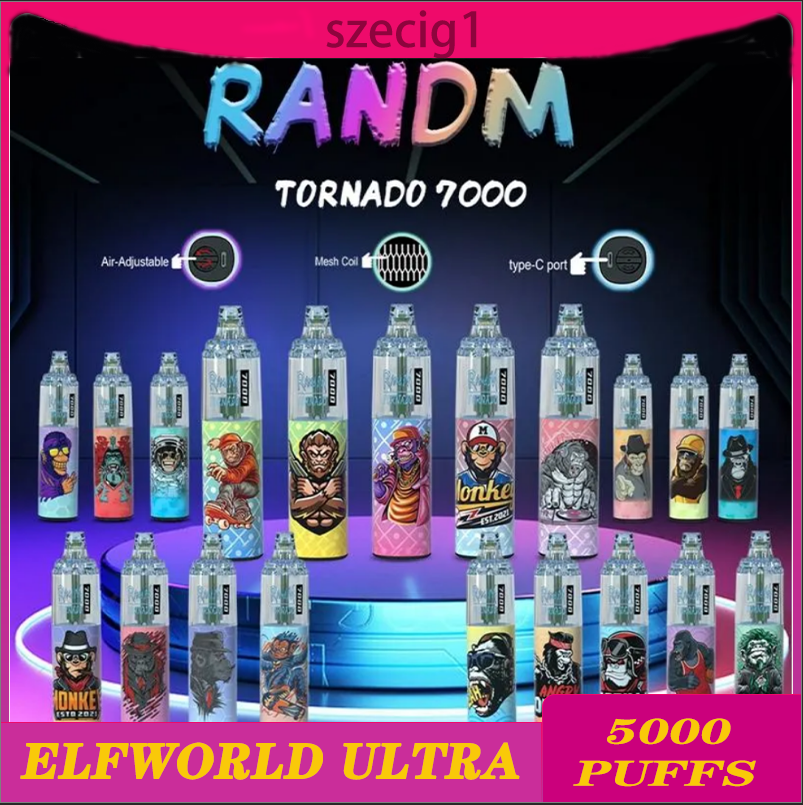 

Original RandM Tornado 7000 Puffs Disposable Vape Pen Electronic Cigarettes 14ml Pod Mesh Coil 6 Glowing Colors Rechargeable Air-adjustable 0% 2% 5% Device Vaporizer