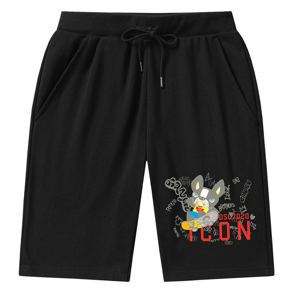 

ICON DSQ2 DSQICON2 new shorts Beach Men's and Women's Fashion Trend Gym Sports Elastic Waist Shorts Cotton Casual Shorts Boyfriend Girlfri shorts, Black