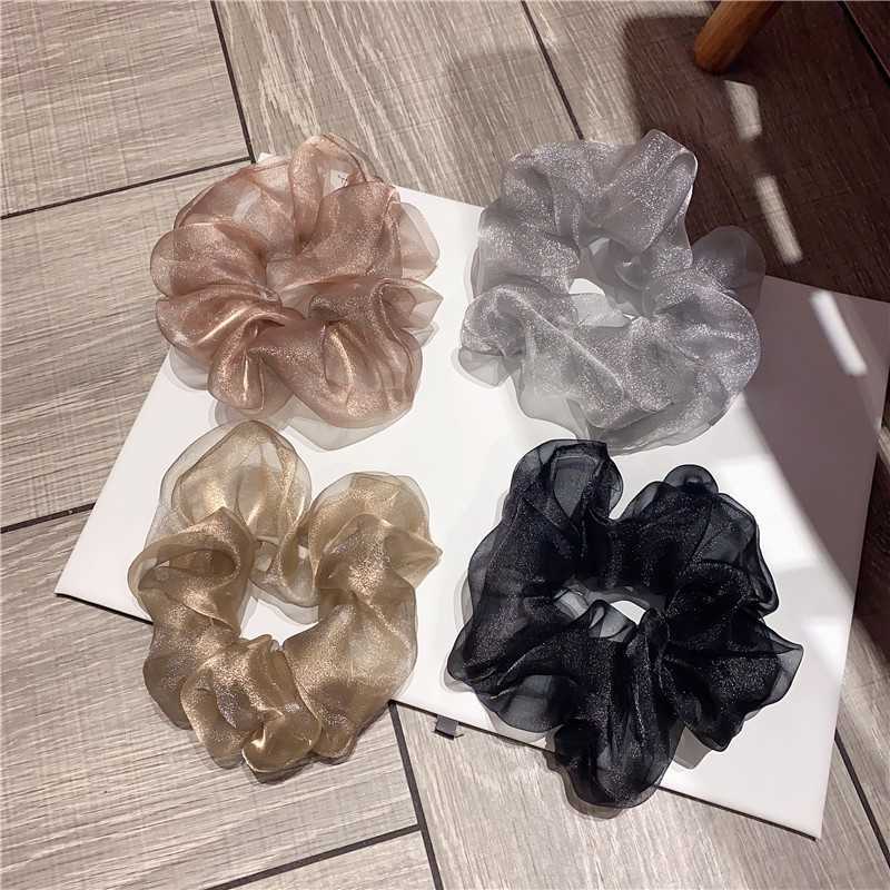 

Hair Rubber Bands Headwear Hair Accessories Large intestine hair circle female Chaoxian large pearl net yarn Organza hair rope hair binding leather case Korean net r, Black