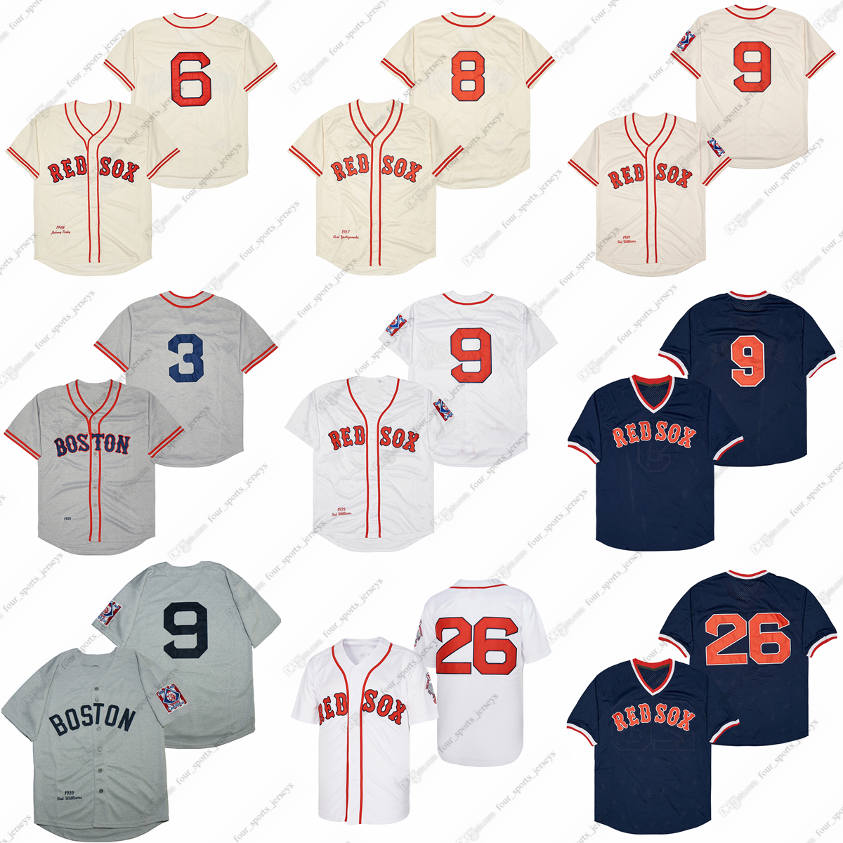 

Ted Williams baseball jerseys Jimmie Foxx Johnny Pesky Carl Yastrzemski Wade Boggs David Ortiz Pedro Martinez, Picture
