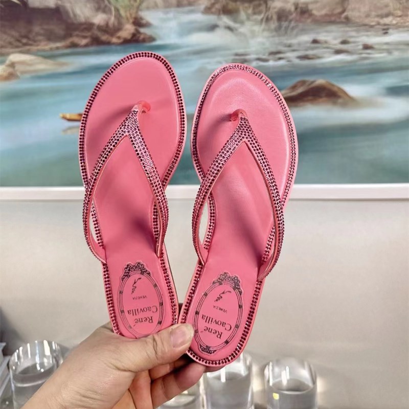 

RENE CAOVILLA crystal Summer Hollow Women's Sandals Genuine Leather Toe Runway Party Fashion Sandals Low-heeled design Low-heeled slippers 35-43 size, Silver