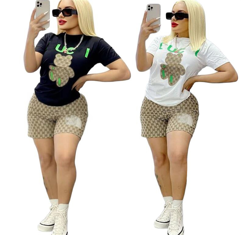 

23GGSS new designer Women' Tracksuits T-shirt shorts Luxury Casual Suit 2 Piece Set sports Suit J2810, White