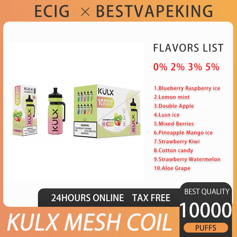 

Kulx 10000puffs mesh coil Disposable Vape Pen 20ml Big Pods Cartridge 850mAh Rechargeable Battery Vaporizer 10 Flavors bottle crave max Mesh Coil