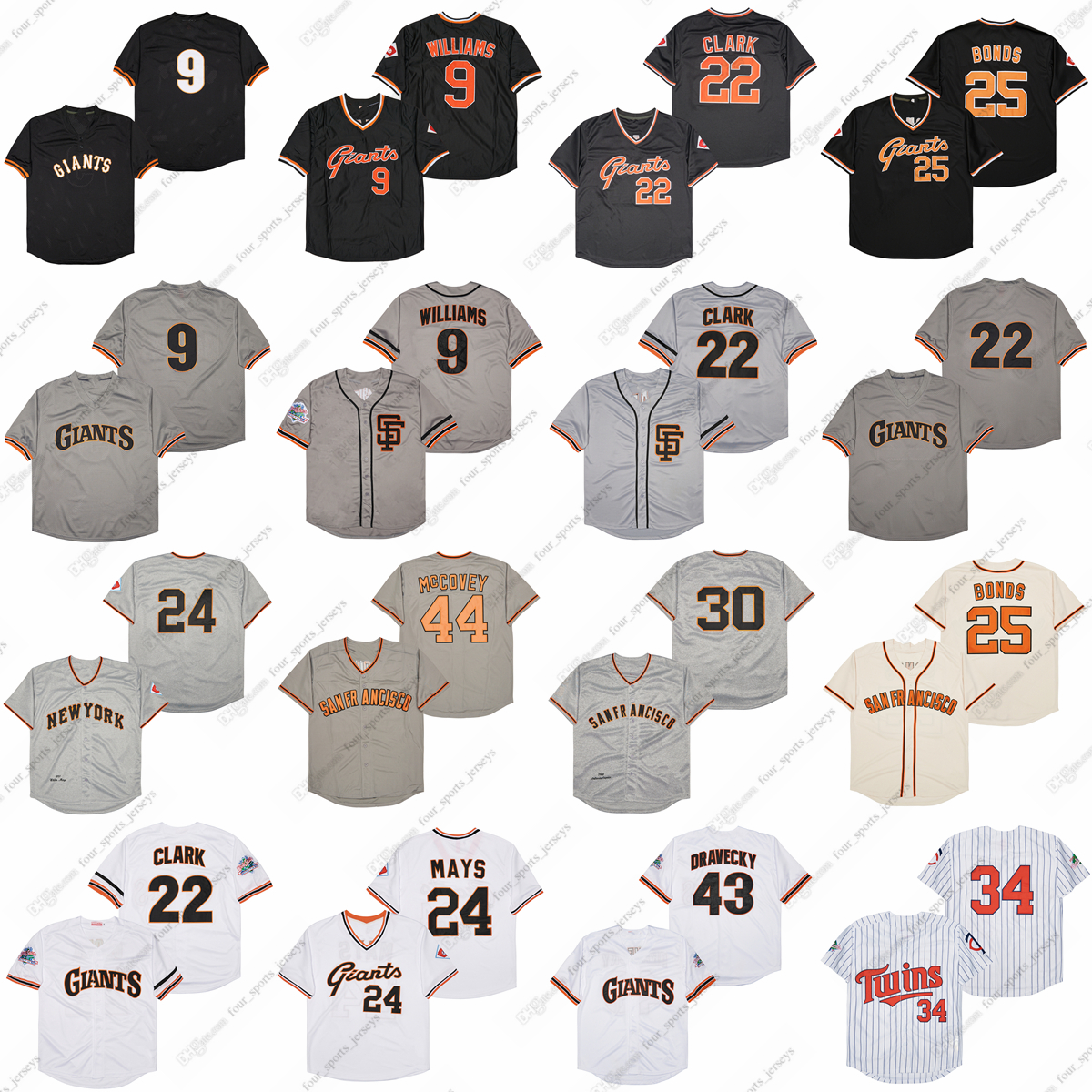 

Will Clark baseball jerseys 8 Cal Ripken Matt Williams Willie Mays Barry Bonds Orlando Cepeda Willie McCovey, Picture