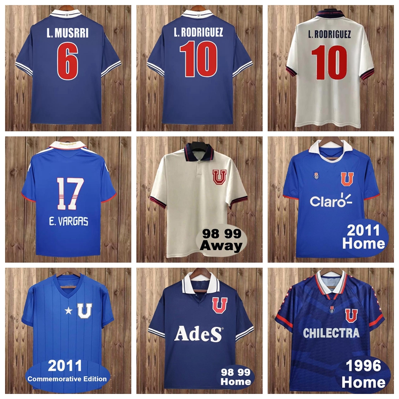 

1996 98 99 2011 Universidad de Chile Retro Soccer Jersey L. RODRIGUEZ E. VARGAS SALAS MORA MUSRRI Home Blue Away White Commemorative Edition Football Shirt, 10
