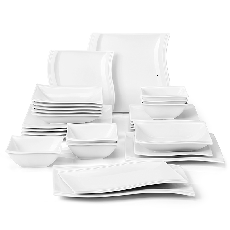 

Dinnerware Sets MALACASA Flora 26Piece Porcelain with Bowls Dessert Soup Plates Rectangular Service for 6 Person 230428, 26pcs