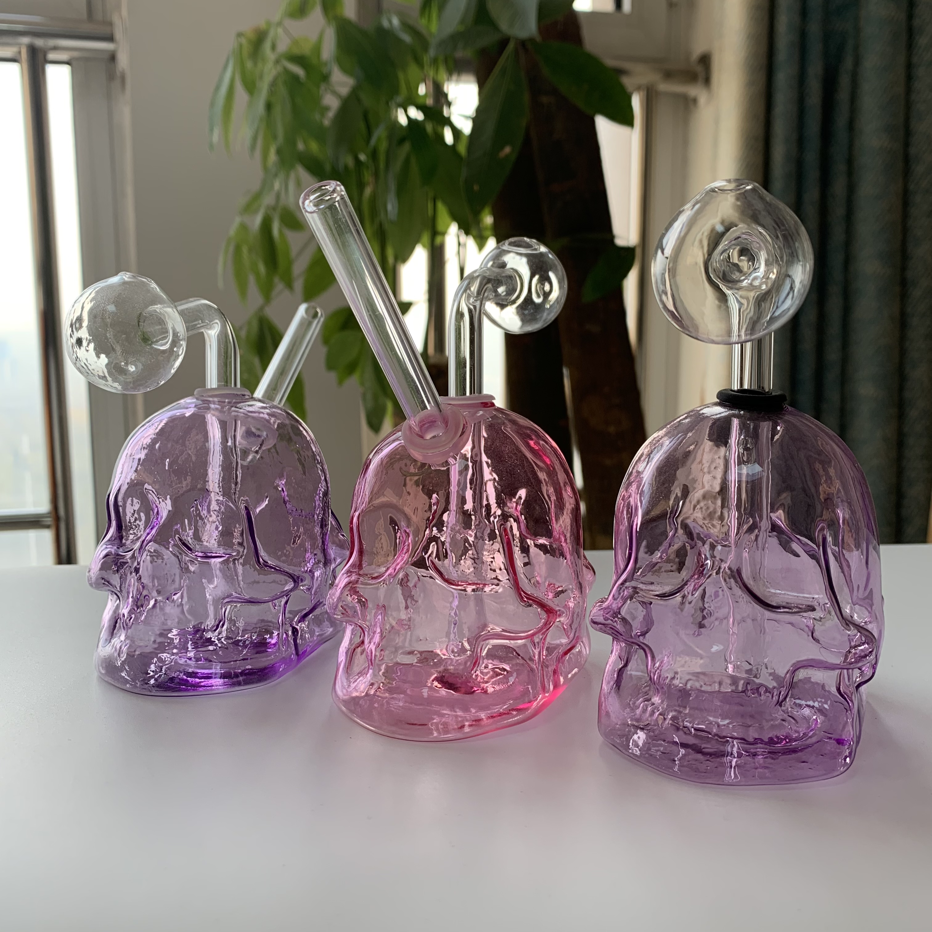 

3.5 inch Double-sided skull Glass water pipe bubble oil burner hookah dab rig bongs
