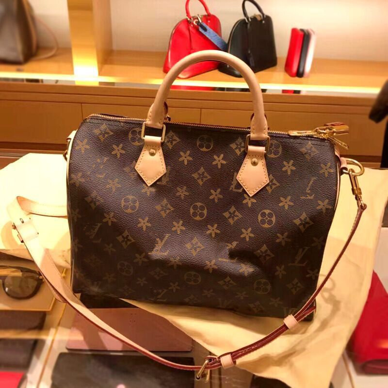 

Speedy Classic Hand bag Natural Barrel Shaped Cowhide Leather Trim Textile Lining Gold Hardware Women Boston Shoulder bags Louiseitys 1 Viutonitys L40526, Customize