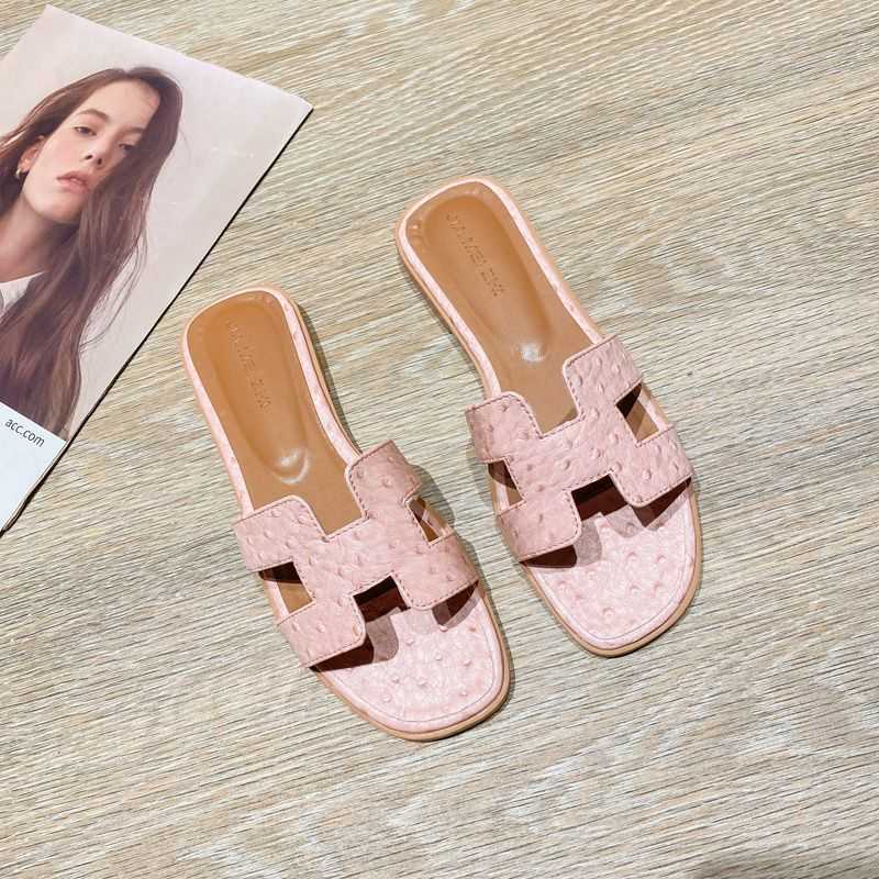 

Designer Ladies Beach flat Flip Flops Top Quality Chypre sexy Women Leather classic oran luxury sandalias Men Summer fashion Slippers with Box 1G3U, Sky blue ostrich pattern