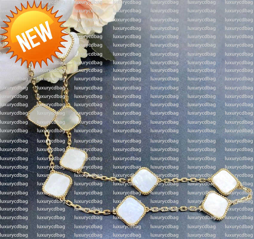 

45CM - Classic 10 Motifs Pendant Necklaces Agate Four Leaf Clover Necklace Ten Flowers Pendant Mother-of-Pearl for Women Girl Valentine's Engagement Jewelry Gift