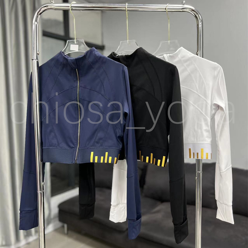 

LU Gym Women Fitness Workout Running Long Sleeves Yoga Crop Top Zip Sports Jacket Cycling Athletic Clothes, Black