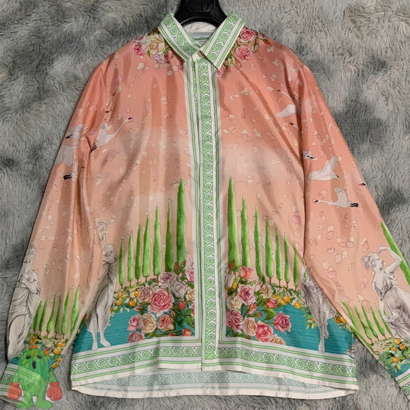 

Men's Casual Shirts Holiday Style CASABLANCA Dalmatians Silk Court Unisex Loose Long Sleeve Shirt 230428