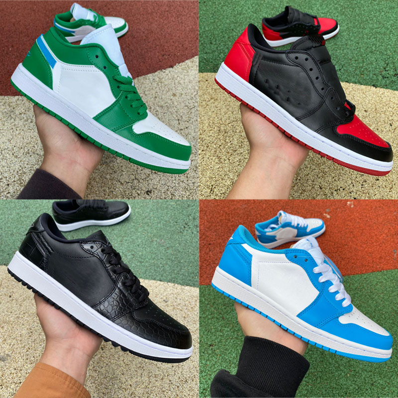 

Jumpman 1 Low basketball shoes OG 1S Men Triple White Shadow designer University Blue UNC Black Bred Toe Light Smoky Grey mens sneakers, 014