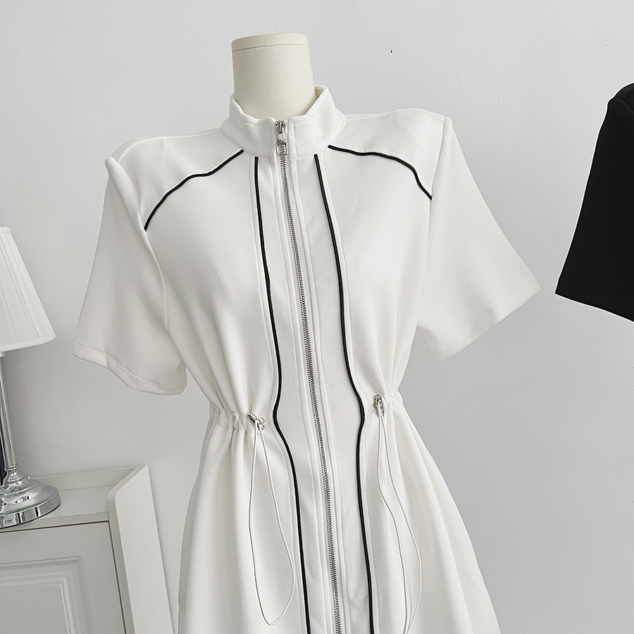 

High end loose fitting and slimming dress 2023 summer sports style zipper design with contrast color skirt for women's clothing 1FN9