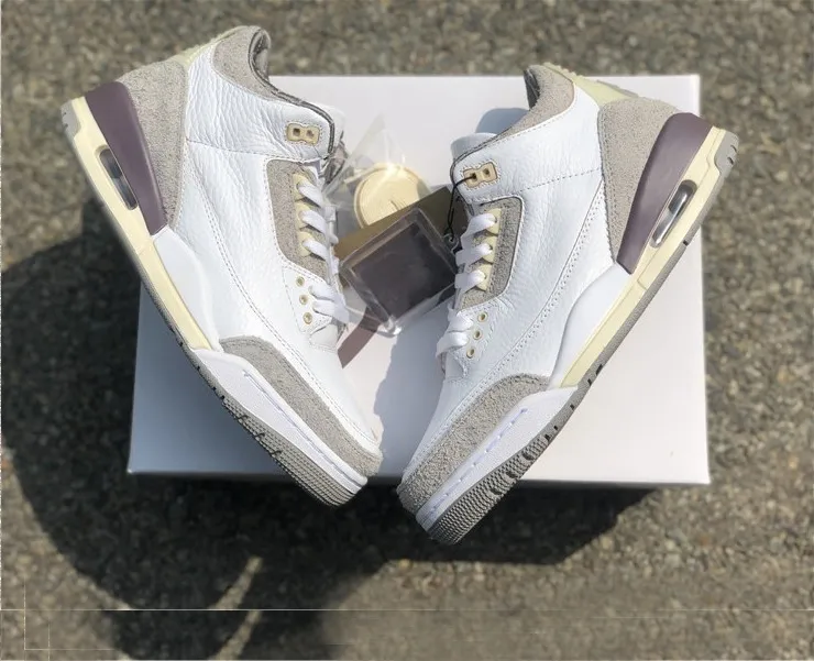 

Top Quality Designer Shoes A Ma Maniere x 3 mens Basketball 3s White Medium Grey-Violet Ore Outdoors Sneakers Free Shipping, 01