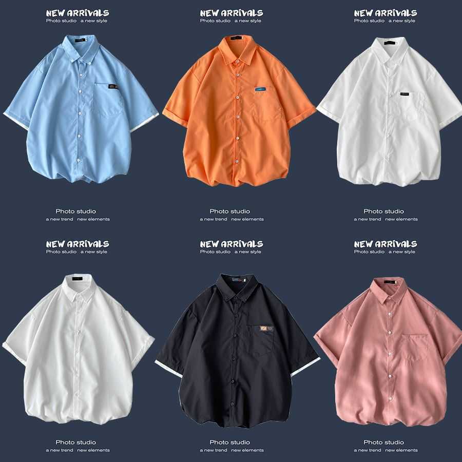 

KOBPT Summer Short Sleeve Shirt Men's Trend Casual Couple Loose Solid Color Shirt Versatile and Handsome Coat, 1245 black