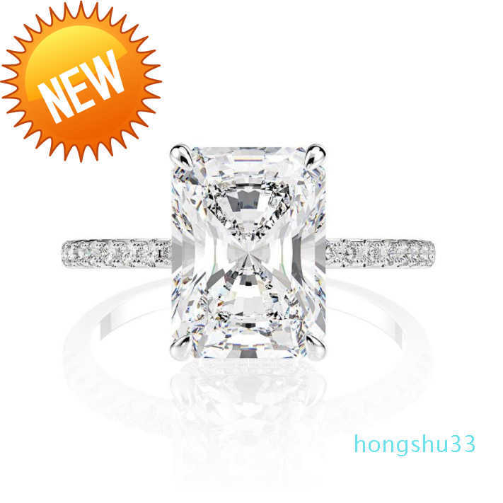 

Real 925 Sterling Silver Emerald Cut Created Moissanite Diamond Wedding Rings for Women Luxury Proposal Engagement Ring 201116
