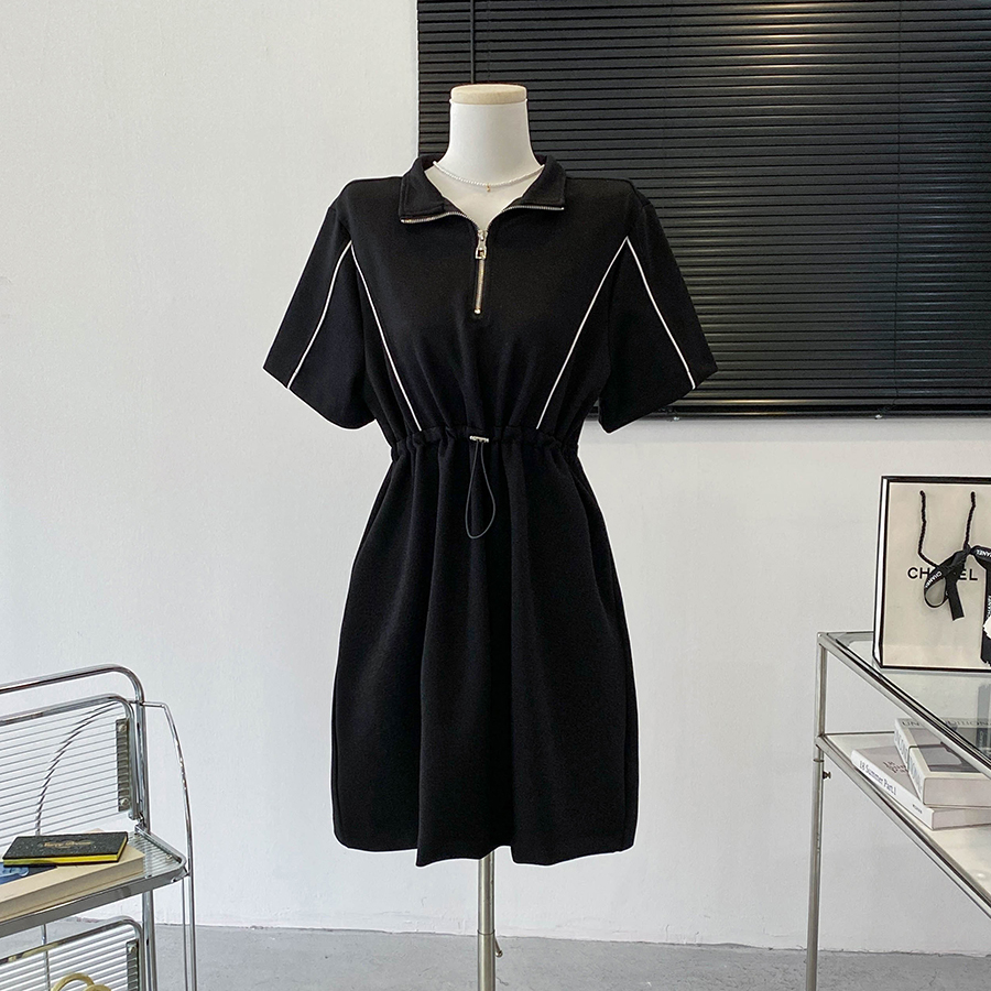 

High end loose fitting and slimming dress 2023 summer sports style zipper design with contrast color skirt for women's clothing NKM6