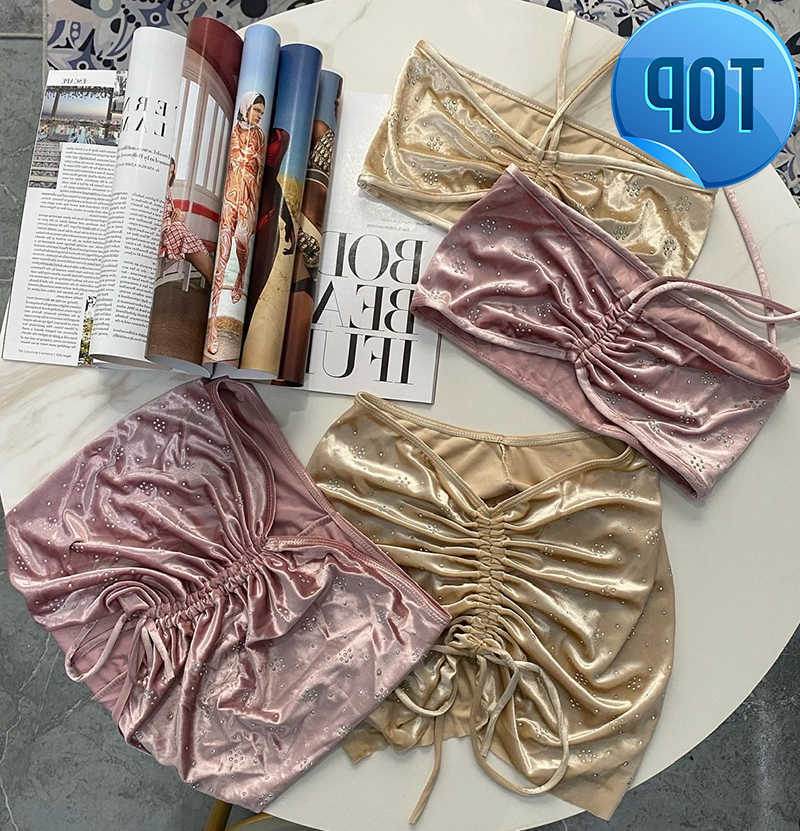 

Designer bikini swimsuit Jewelry Crystals Luxury Bikinis Twopieces Set Swimwear Women Designer Ruched Skirt Swimsuit Female Beachwear Bathing Suit X, Yhnh 02 gold