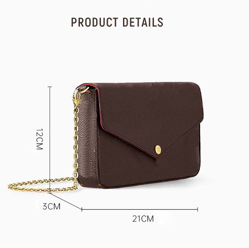 Sacs à bandoulière de luxe Sac à chaîne portefeuille Toile enduite monogramme et cuir Pochette Felicie Poche zippée amovible Sac à main trois en
