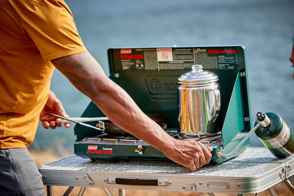 Classic Propane Gas Camping Stove 2-Burner 20,000 Total BTUs Of Cooking Power Outdoor Gas Stove With Adjustable Wind-blocking Panels-image-862721347