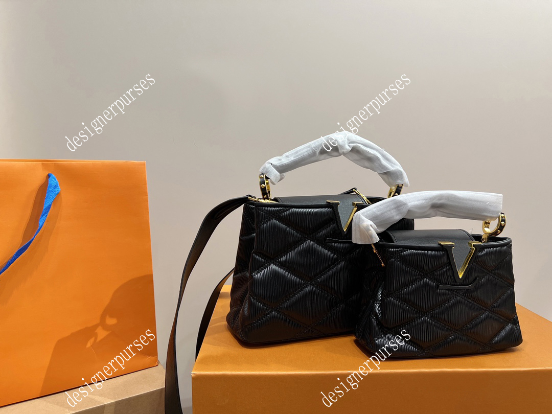 

TZ Top Handle tote bags Women Designer Shoulder Bags CAPUCINES Totes Crossbody Bag Leather Handbags Luxury Purses Handbag Fashion Lady Square clutch bags 27/20CM, Black 20cm