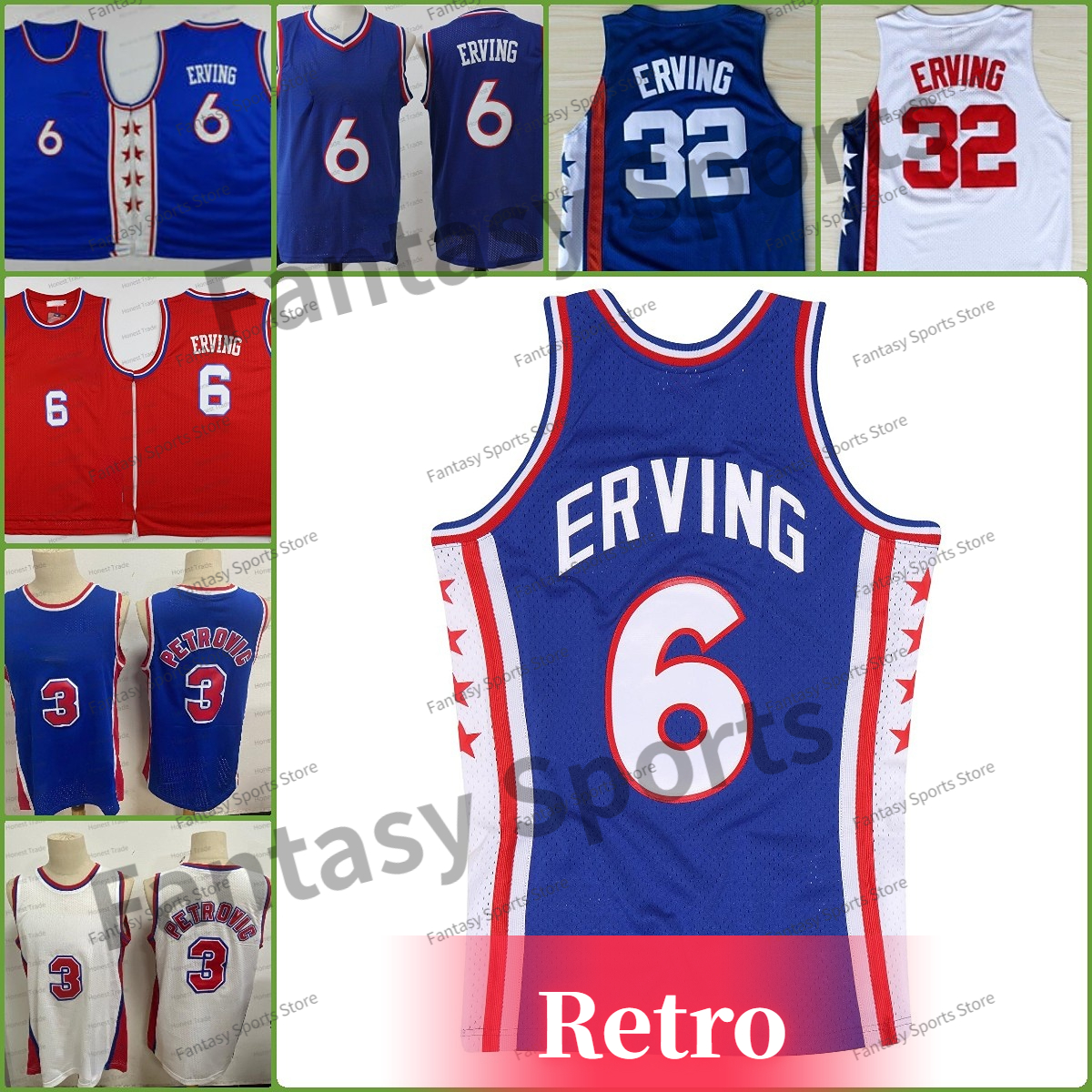 

Vintage Dr J Julius 6 Erving Jersey Throwback Julius 32 Erving Basketball Jerseys Red Blue White Stitched Men Stitched Shirts Classic, Men jersey