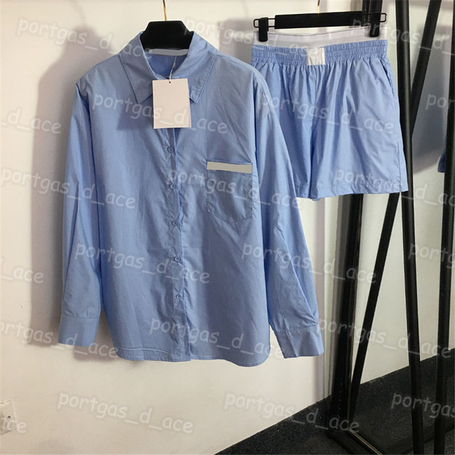 

Letter Women T Shirt Shorts Set Designer Blouse High Waist Webbing Shorts Girl Ladies White Blue Set, Blue with label #0428
