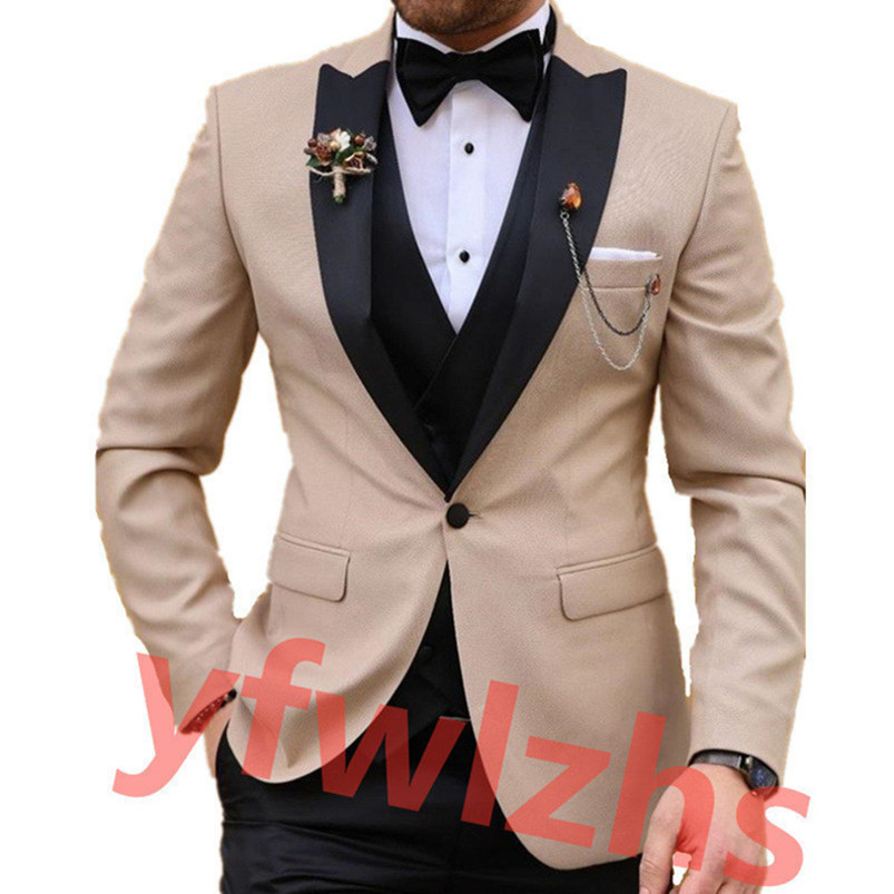 

Wedding Tuxedos One Button Men Suits Groomsmen Peak Lapel Groom Tuxedos Wedding/Prom Man Blazer Jacket Pants Vest Tie W125111115, Same as image