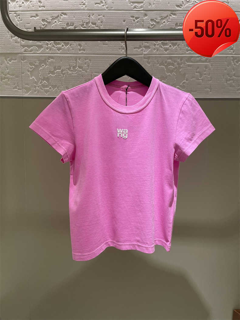 Aw king 2023 spring designer summer new women's cotton top foam letter printing wang old shorts-sleeved t-shirt Sports and leisure