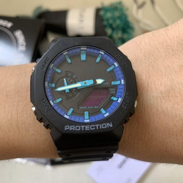 

Iced Out Watch 18 Colors Waterproof Men's Sports Quartz 2100 Watch Full Feature LED Automatic Hand Raise Light World Time Oak Collection, 14