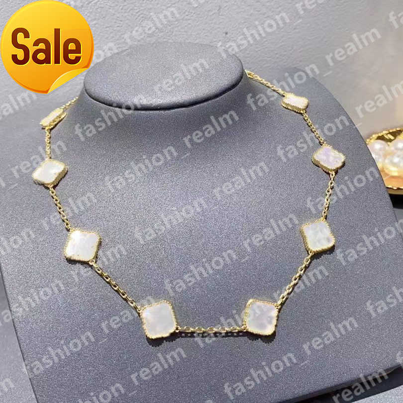 

Designer Necklace Jewelry Four Leaf Clover Necklaces Black Green Agate Long 10 /Ten Flowers Pendant Mother-of-Pearl for Women Girl Valentines Engagement Gif