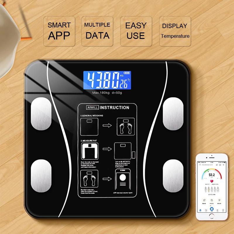 

Organization Fashion Bluetooth Body Fat Scale Smart Electronic BMI Composition Analyzer Hot Selling Precision Bathroom Black Scales