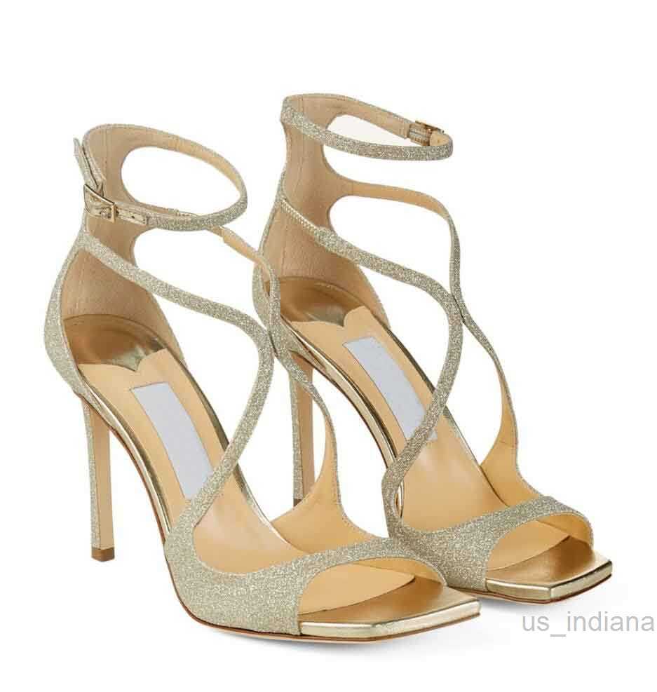 

Sandals Summer Brands Luxury Azia Sandals Shoes For Women Square toe Ankle strap buckle fastening High Heels Lady Sexy Pumps Party Dress EU35-43