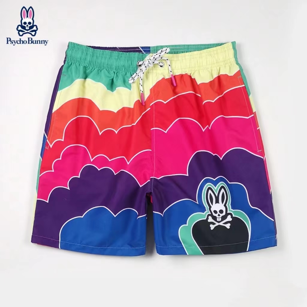 

psycho bunny designer mens beach skull rabbit flower pants european and american surfing quick drying home shorts asian size L-3XL IK4G